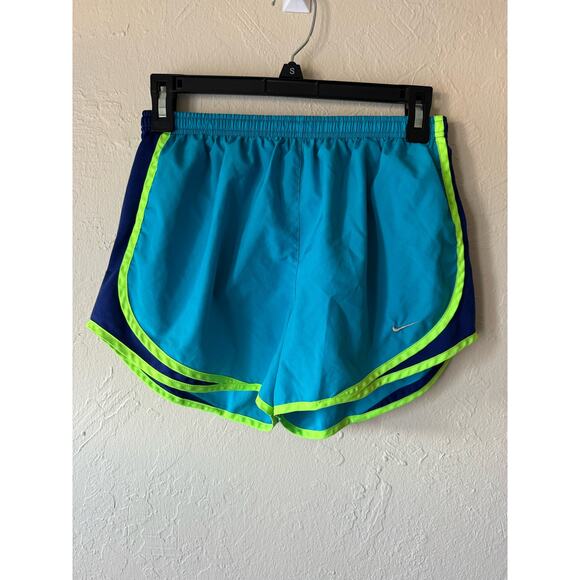 Women's Nike Dri Fit Shorts in Black with Lime Green and Navy Trim, Size M - Picture 1 of 5